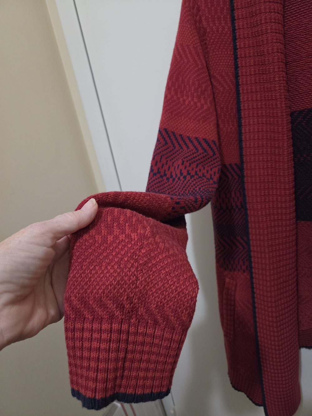 CAbi Red Open-Front Patterned Cardigan Sweater - Picture 5 of 10